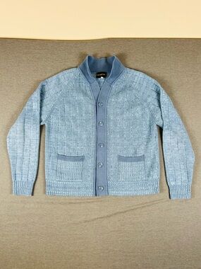 Vintage Nordic Light Blue Button-Up Knit Cardigan